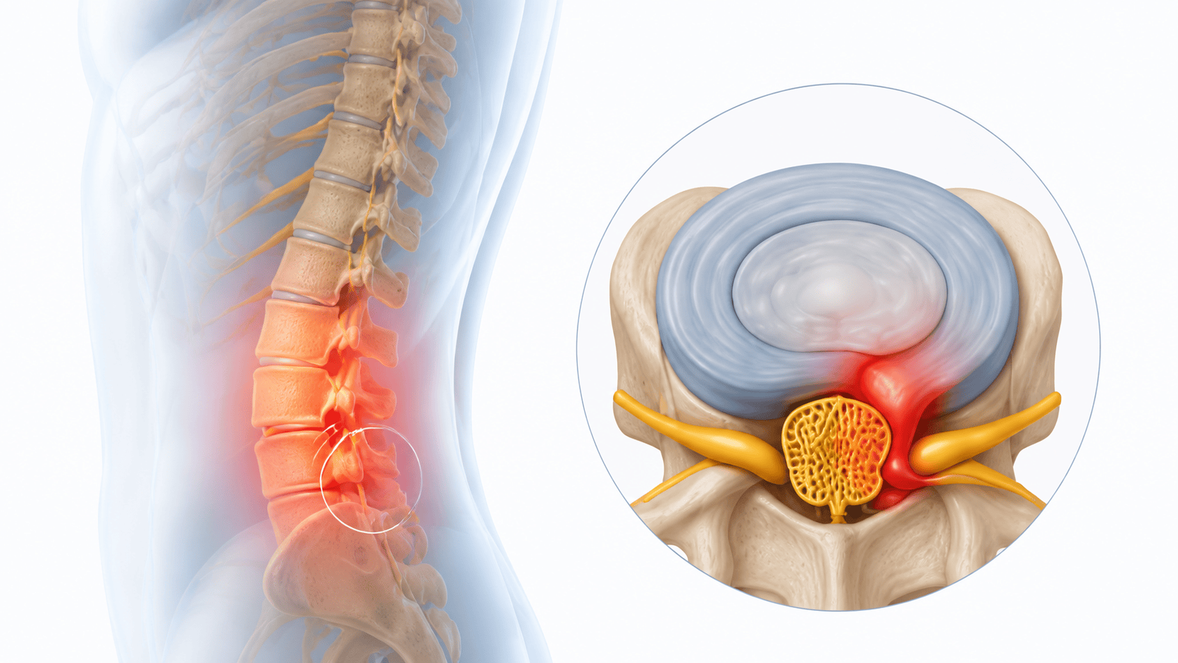 Representación médica de una hernia de disco lumbar